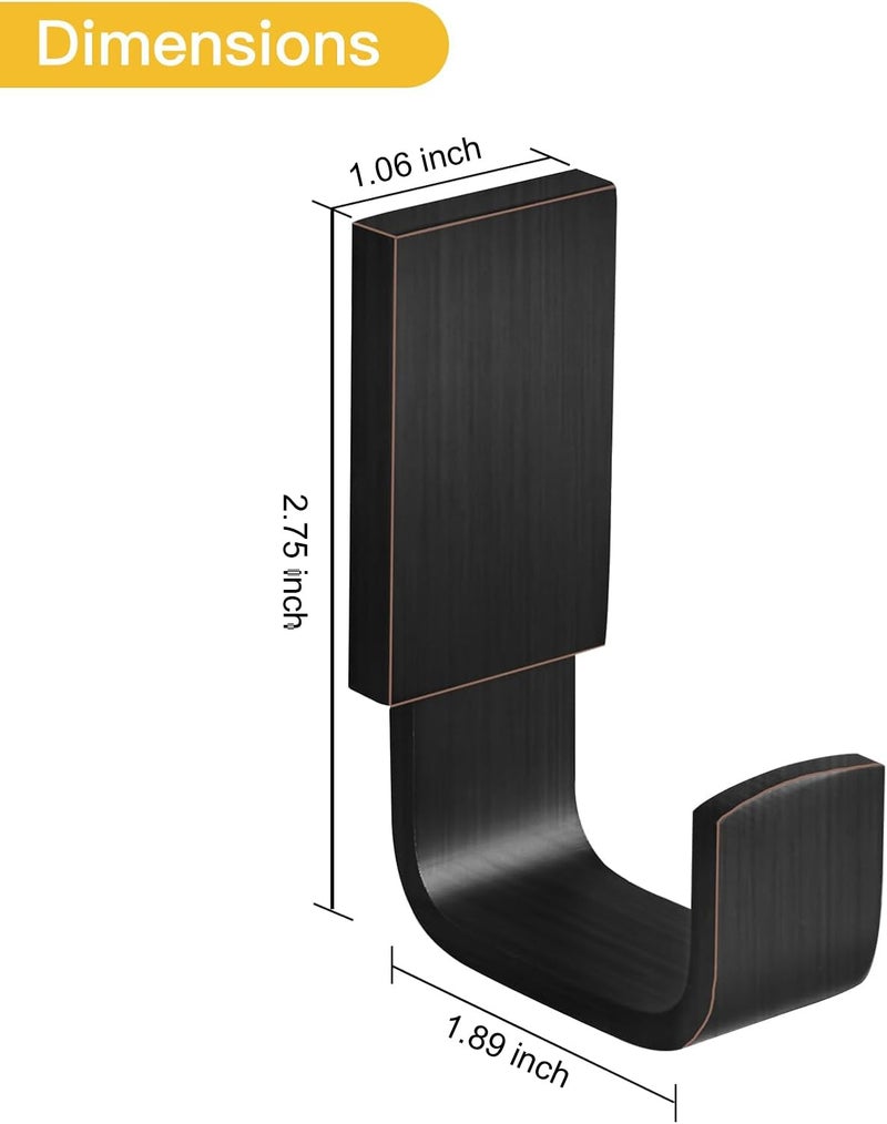 BESy Brass Clothes Hook Single Towel Hook for Bathroom Kitchen Garage Square Style Robe Hooks Coat and Hat Hook, Self Adhesive or Wall Mounted with Screws, Oil Rubbed Bronze - Image 5